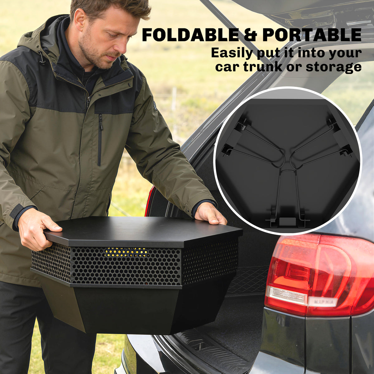 20" Foldable Wood-Burning Fire Pit with Poker