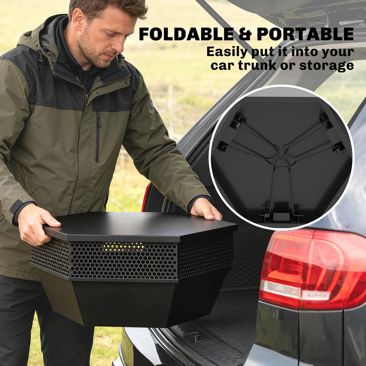 20" Foldable Wood-Burning Fire Pit with Poker