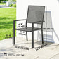 Stackable Patio Chairs Set of 2, Outdoor Dining Chairs with Faux Wicker Steel Mesh Back, Slatted Seat, Armrests, Black