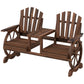 Wooden Outdoor Loveseat, Wagon Wheel Outdoor Bench with Table, Carbonized
