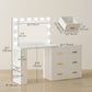 Vanity Desk with Mirror and 12 LED Lights, Makeup Table w/ Power Outlet, 3 Light Colour, 6 Drawers and 2 Shelves, White