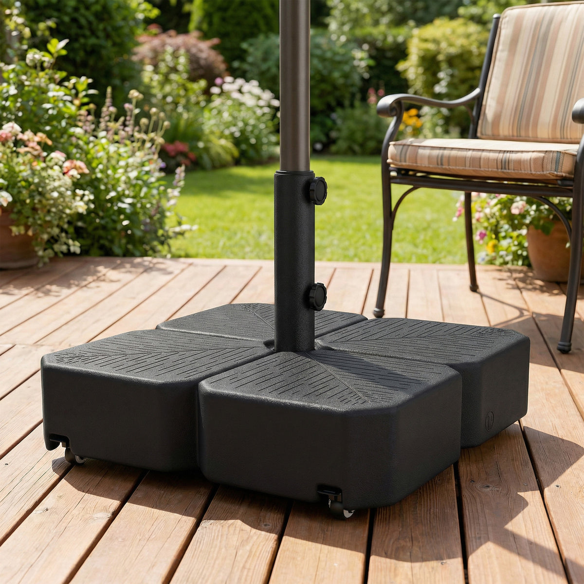 Patio Umbrella Base with Wheels & Brake Heavy Duty Outdoor Umbrella Stand Holder for for 1.5"/1.9" Poles Black