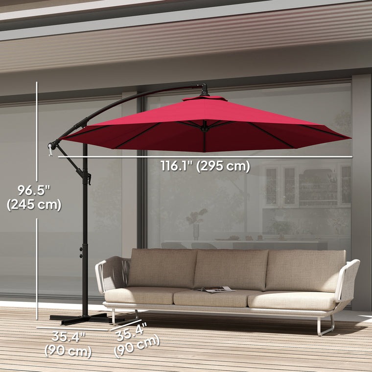 9.7ft Wine Red Offset Cantilever Umbrella with 8 Ribs