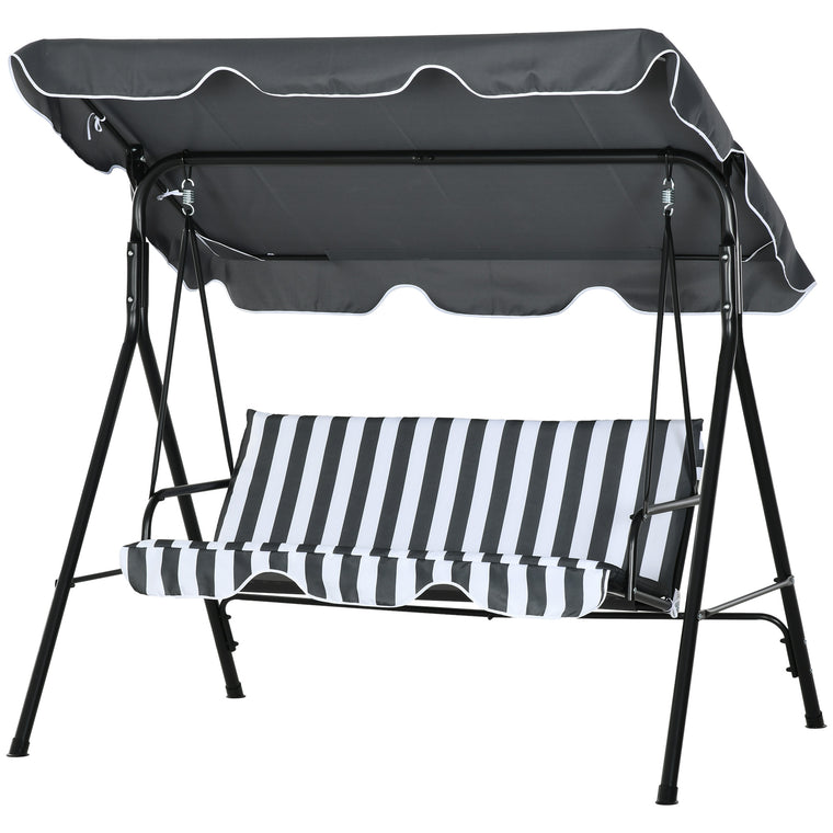 3-Seater Porch Swing Chair with Adjustable Canopy - Grey & White