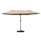 15' Outdoor Patio Umbrella with Twin Canopy Sunshade Steel Table Umbrella w/ Lift Crank, Cross Base, Sandbag, Khaki