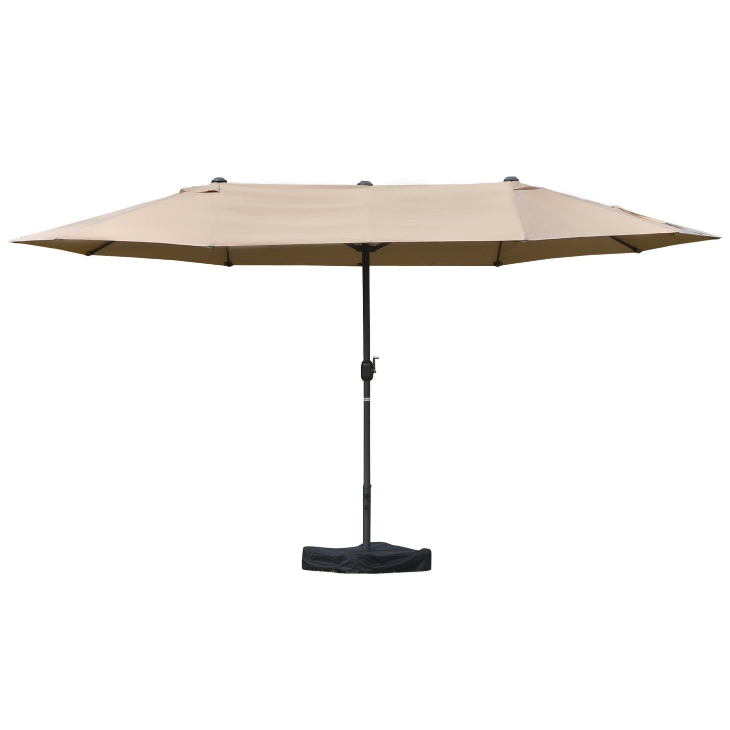 15' Outdoor Patio Umbrella with Twin Canopy Sunshade Steel Table Umbrella w/ Lift Crank, Cross Base, Sandbag, Khaki