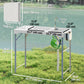 Folding Fish Cleaning Table with Sinks, Camping Sink with Faucet Drainage Hose Sprayer Shelf Drawer Storage Basket, Outdoor Sink Station for Beach Patio Picnic, White