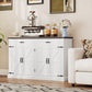 55" Buffet Cabinet, Farmhouse Sideboard with 1.2" Thick Top, 4 Barn Doors, 2 Drawers and 2 Adjustable Shelves, White
