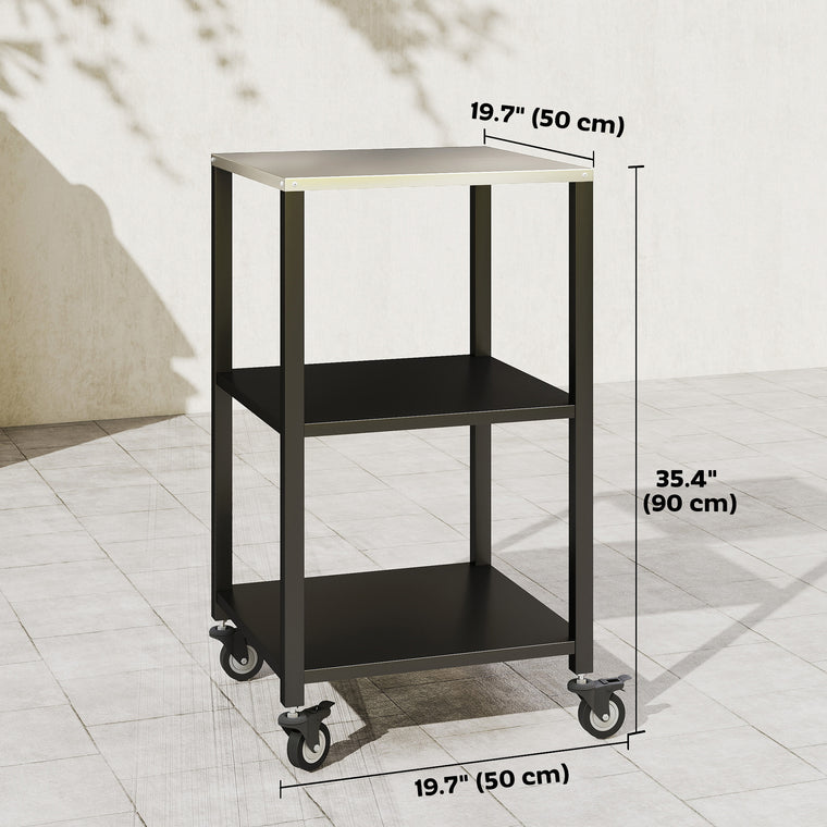 Black 3-Tier Rolling Pizza Oven Stand with Steel Top