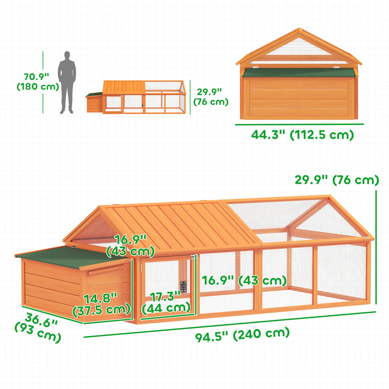 95" Large Wooden Chicken Run with Side Door & Wooden Roof