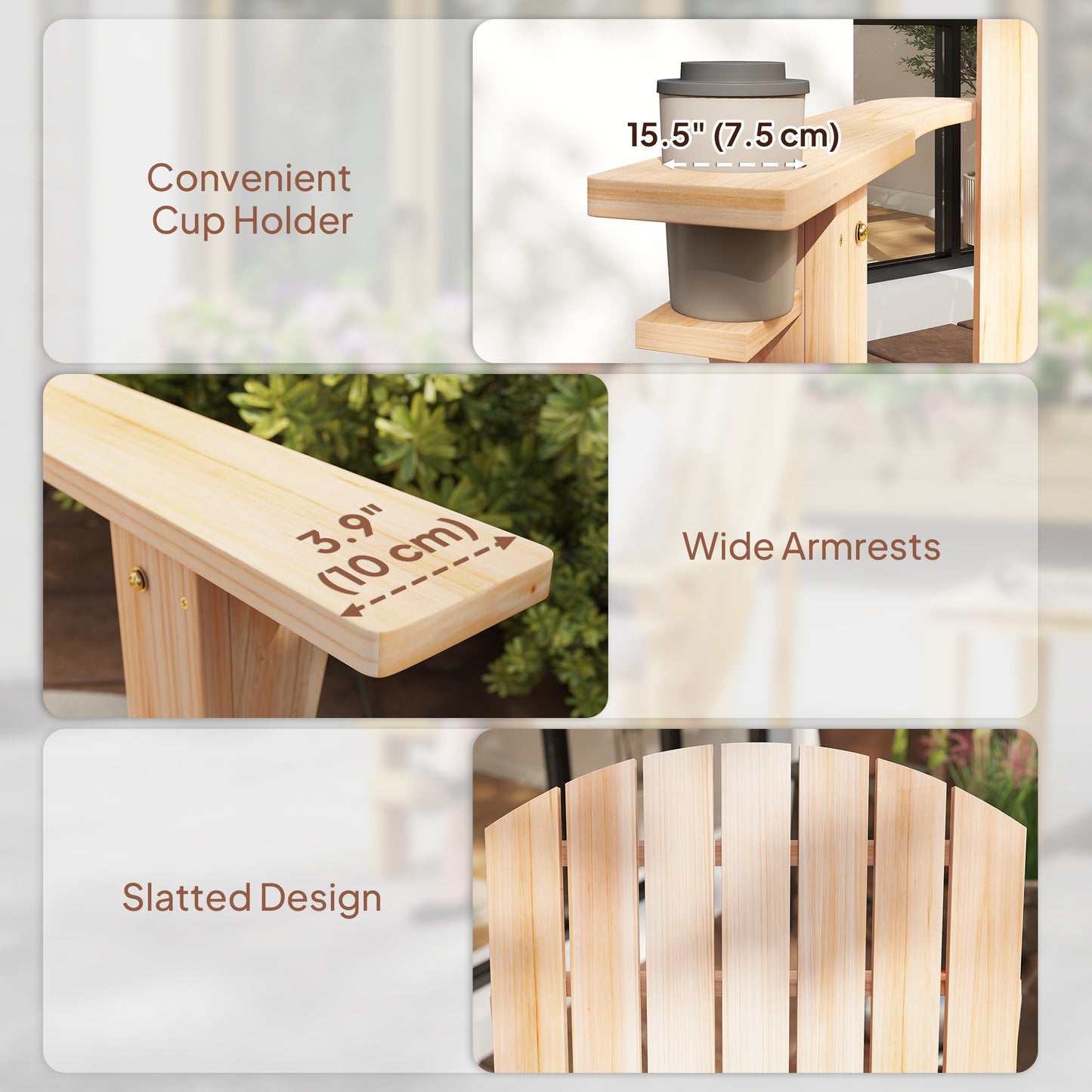 Classic Adirondack Chair, Muskoka Chairs, Garden Deck Chair with Cup Holder for Patio, Indoor, Backyard, Dark Grey