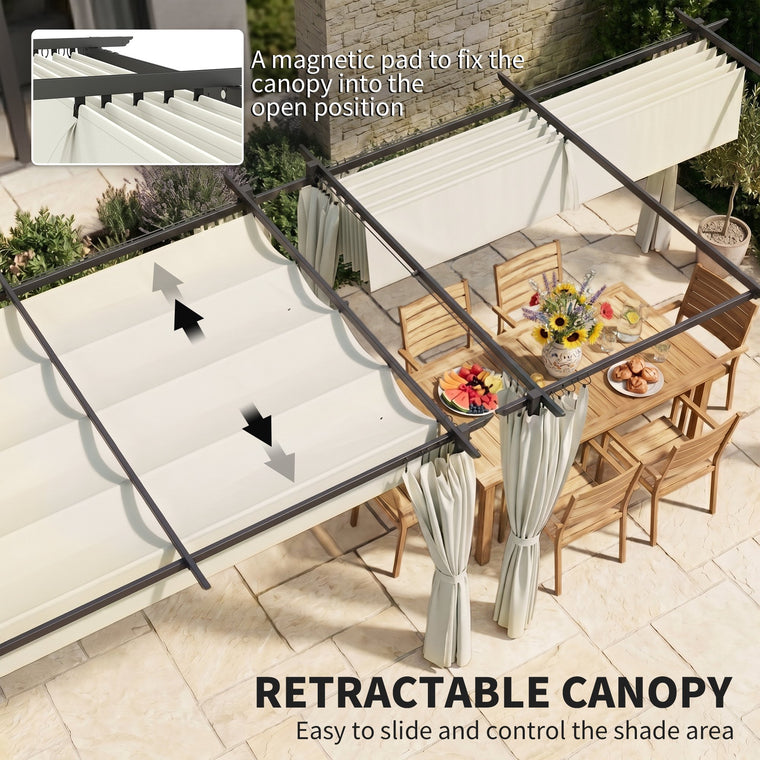 10' x 13' Pergola with Retractable Canopy & Curtains