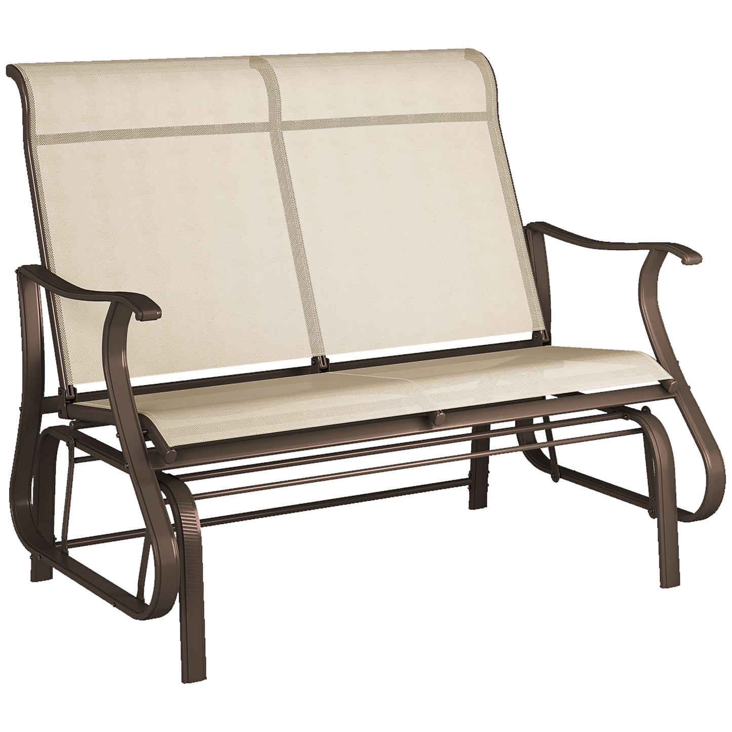 Garden Double Gliding Chair, Patio Glider Armchair for Outdoor, Backyard Mesh Seat and Backrest, Steel Frame, Light Grey
