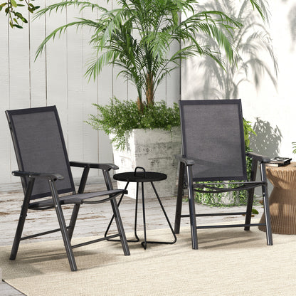 Dark Grey 2-Piece Folding Chair Set with Armrests