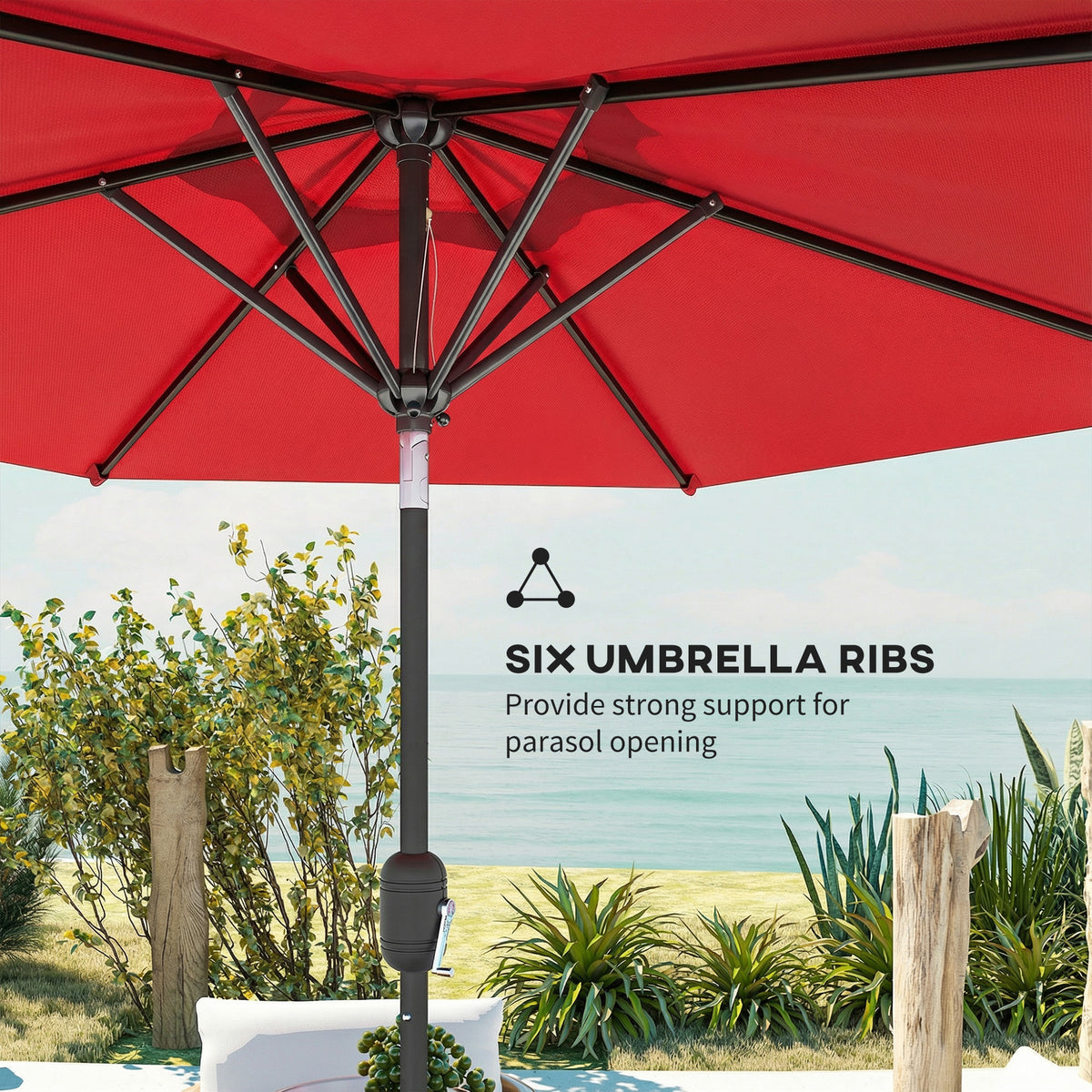 Wine Red Patio Sun Umbrella with 6 Ribs