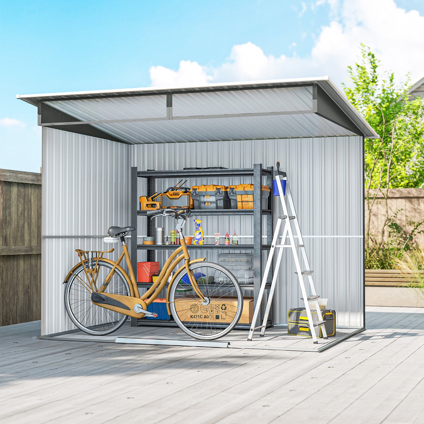 6' x 8.5' Outdoor Metal Garden Shed Utility Tool Storage Steel Backyard House, Dark Grey