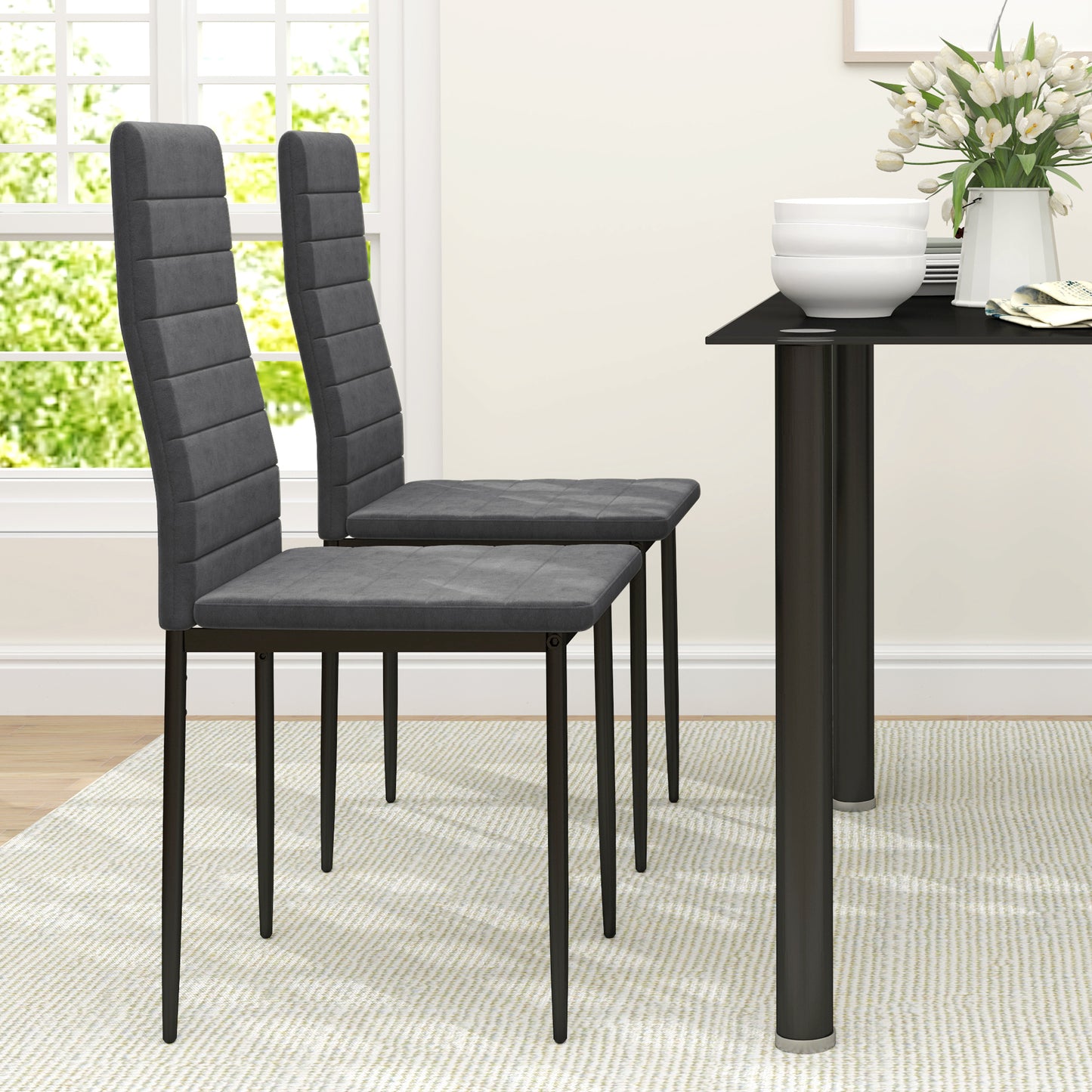 Modern Dining Chairs, Set of 4, High Back Upholstery and Metal Legs for the Living Room, Kitchen, Home Office, Grey