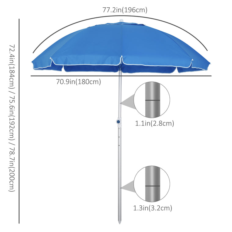 6.4ft Blue Arc Beach Umbrella with Aluminum Pole & Carry Bag