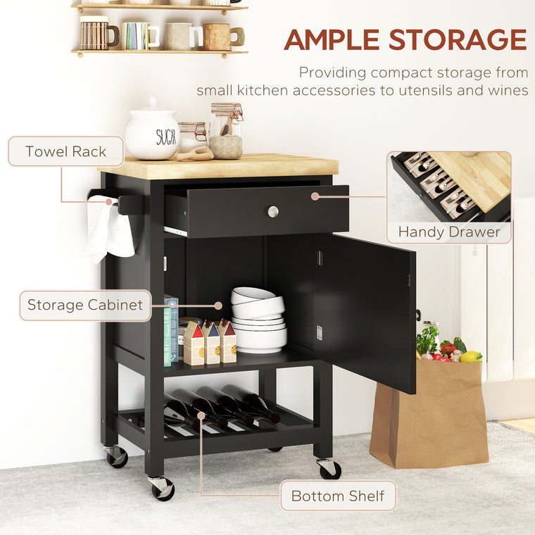 Rolling Kitchen Island Cart with Wood Top
