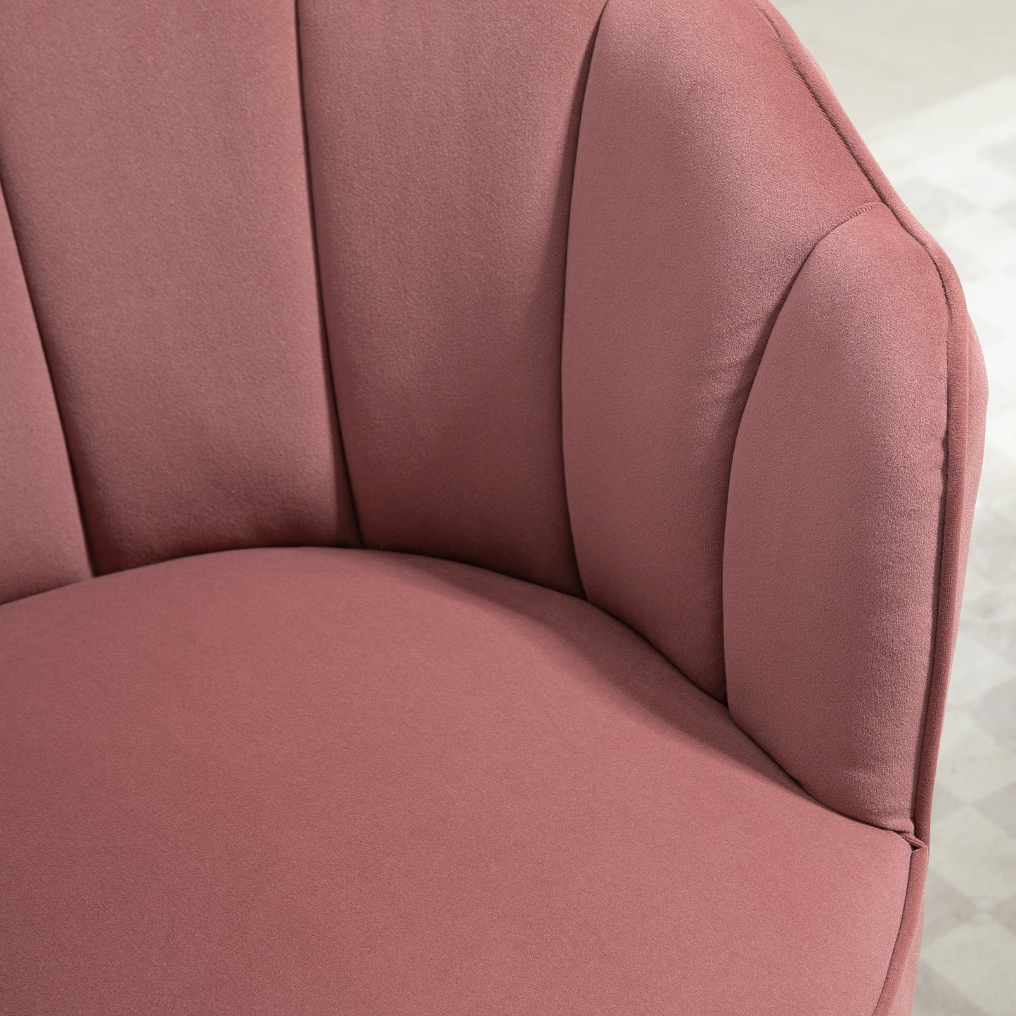 Modern Vanity Chair, Velvet-feel Fabric Leisure Accent Chair with Wood Legs for Living Room, Pink