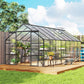 Aluminum Greenhouse Polycarbonate Walk-in Garden Greenhouse Kit with Rain Gutter and Sliding Door, 16' x 8', Dark Grey