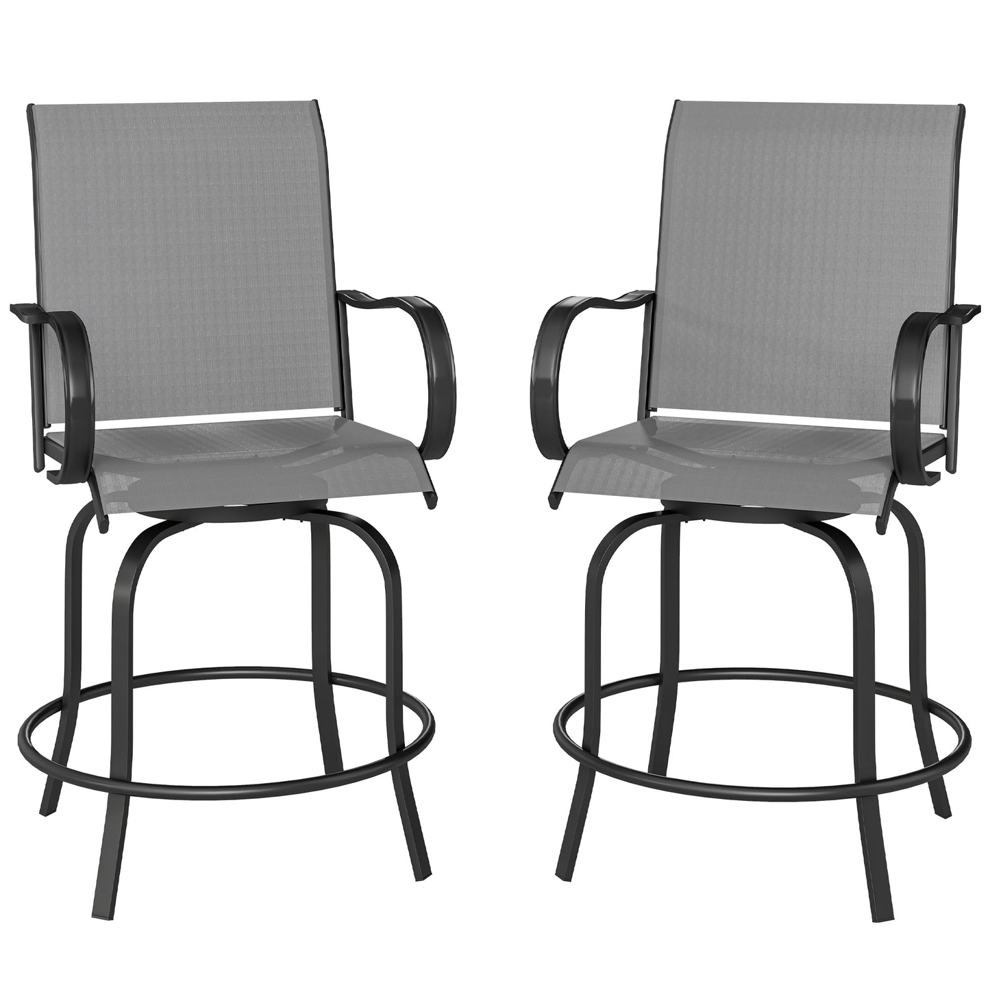 Outdoor Bar Stools Set of 2, 360° Swivel Bar Height Chairs, 26.8" x 29.5" x 48.4", Grey
