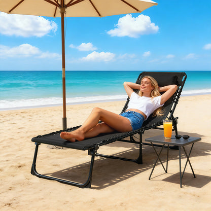 Black 4-Level Adjustable Chaise Lounge with Headrest