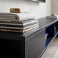 TV Stand with RGB LED Lights, Entertainment Center with Open Shelves for 75 Inch TV, Black Wood Grain