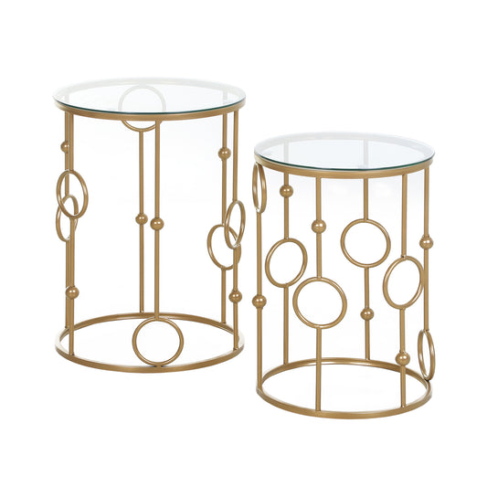 Round Glass-Top Nesting Tables Set of 2 - Gold