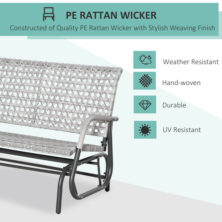 Mixed Grey Wicker Glider Bench with Curved Backrest
