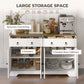 Kitchen Sideboard Cabinet with 2 Drawers, 4 Barn Doors and 2 Adjustable Shelves, Buffet Table for Living Room, White