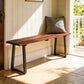Wood Outdoor Bench for 2 People, 59" Backless Patio Garden Bench with Trapezoidal Steel Legs