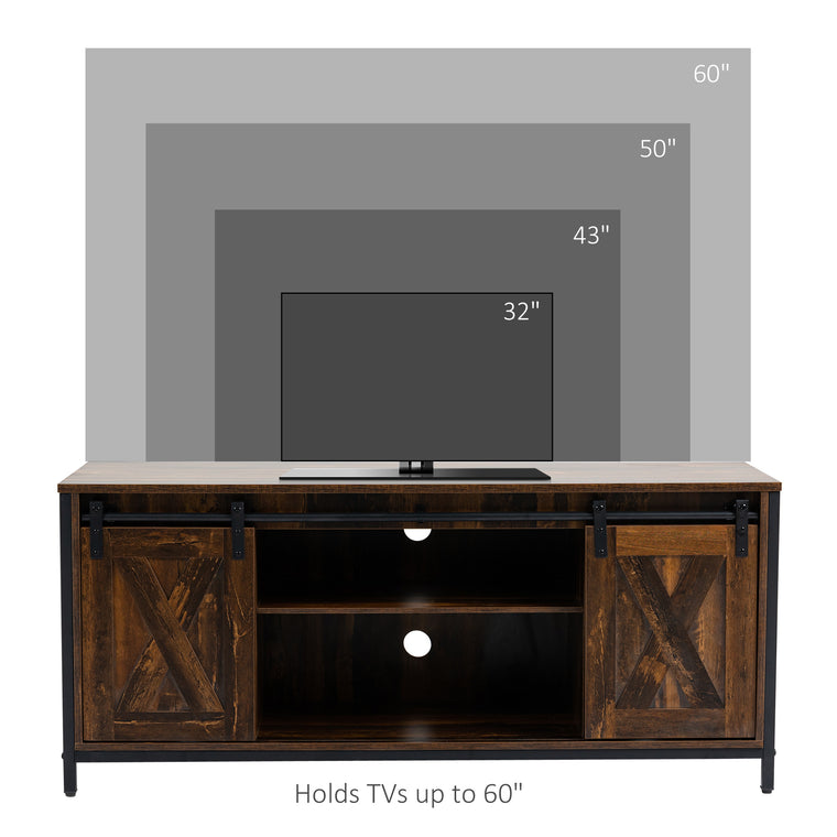 60" Industrial TV Stand with Barn Doors - Brown