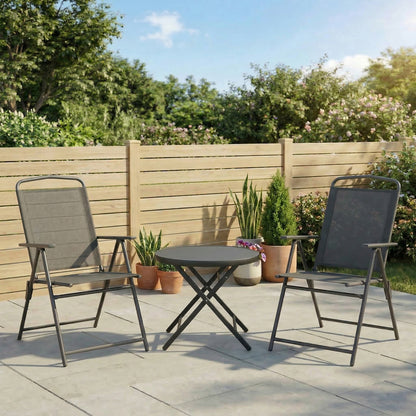3-Piece Folding Bistro Set with Mesh Chairs and Glass Table