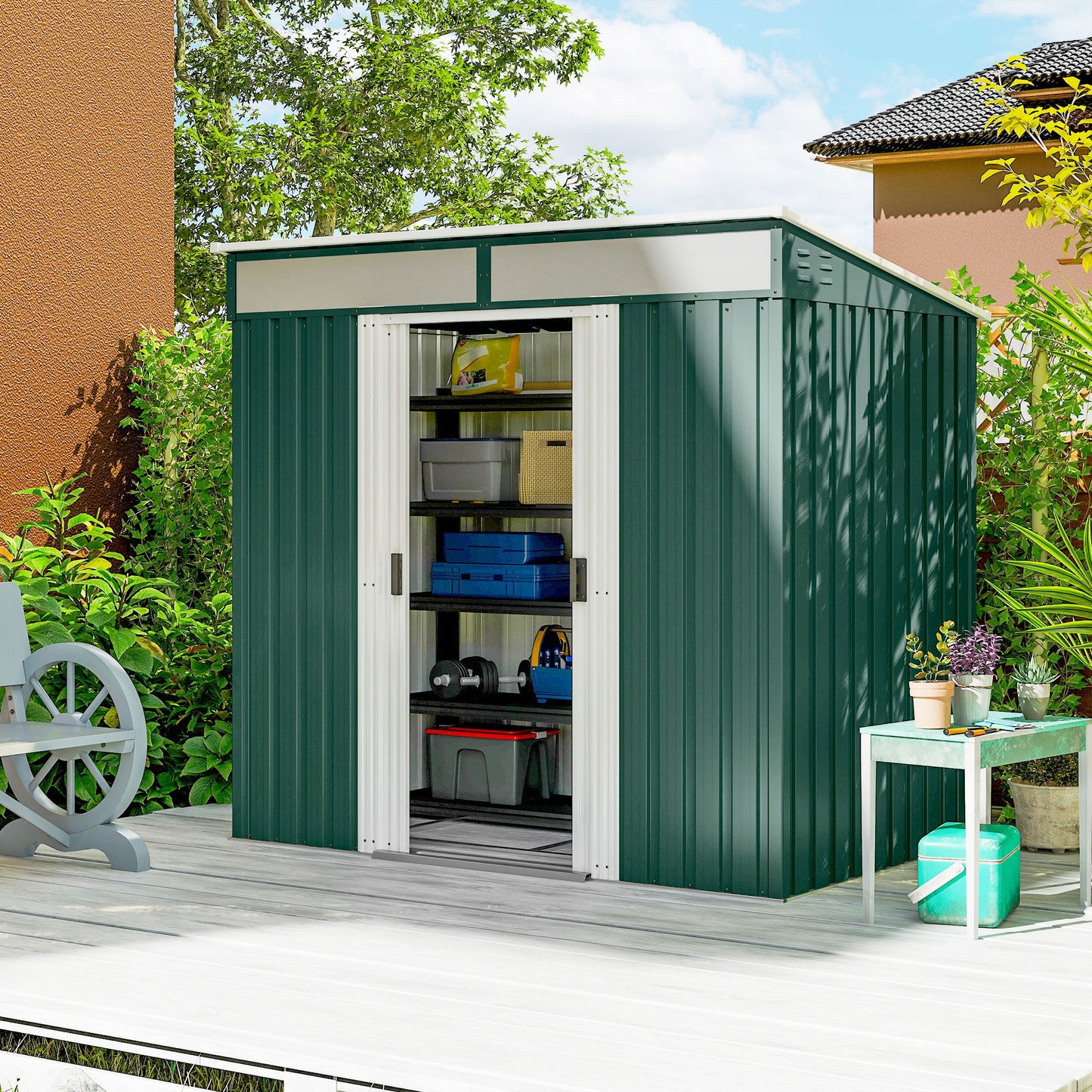 6.5' x 4' Storage Shed with Sliding Doors and Foundation Kit