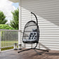 Wicker Egg Swing Chair with Stand, Foldable Hanging Egg Chair with UV Resistant Cushion, Headrest, Dark Grey