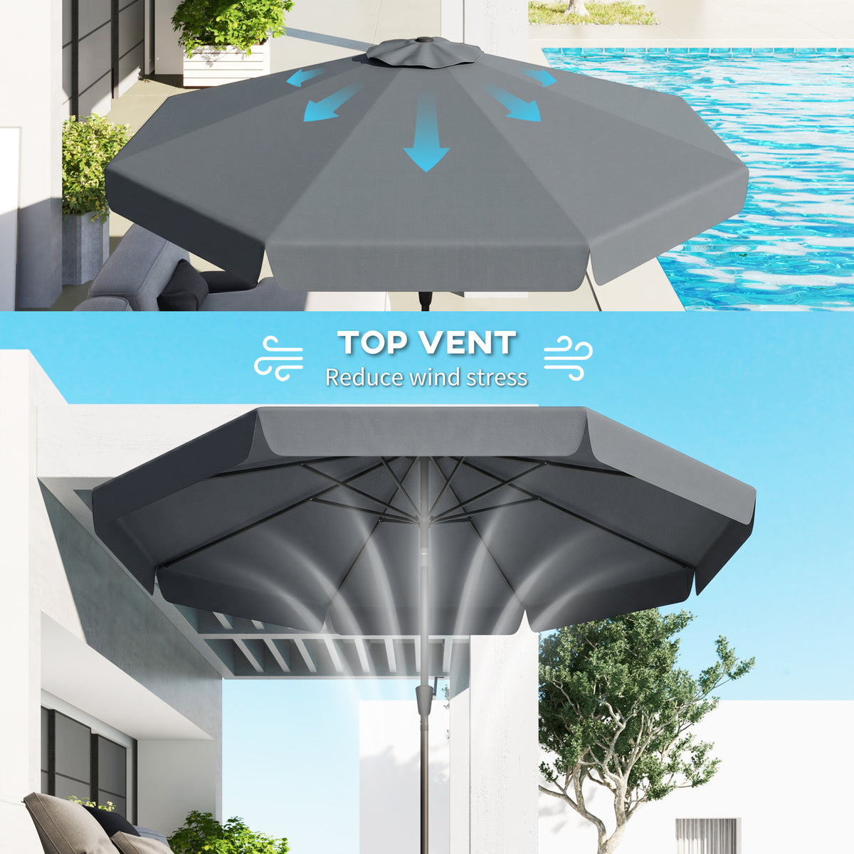 8.5 ft Outdoor Market Table Umbrella, Round Patio Umbrella with Tilt and Crank for Garden, Backyard, Deck, Dark Grey