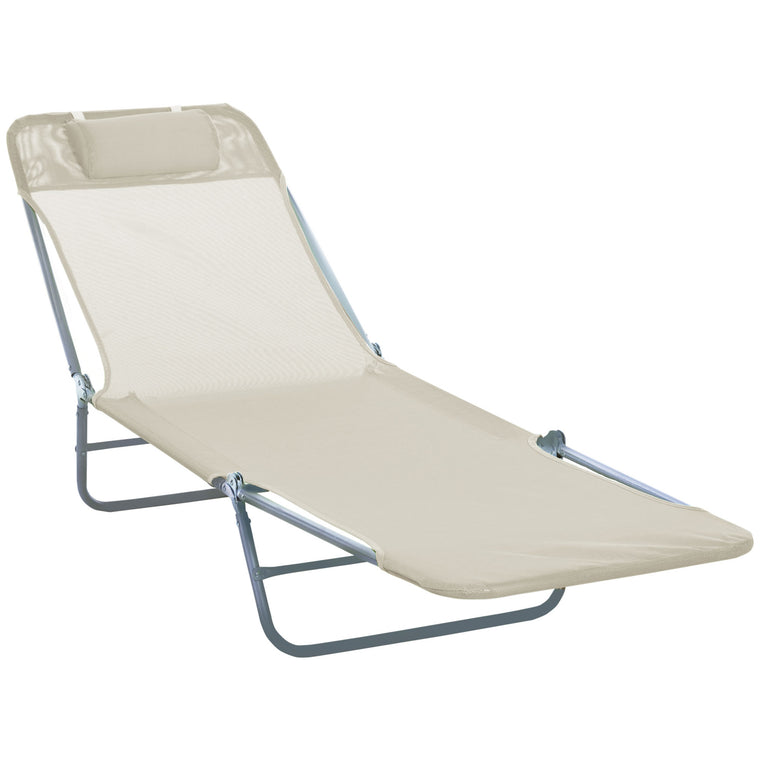 Portable Folding Chaise Lounge with Pillow - Beige