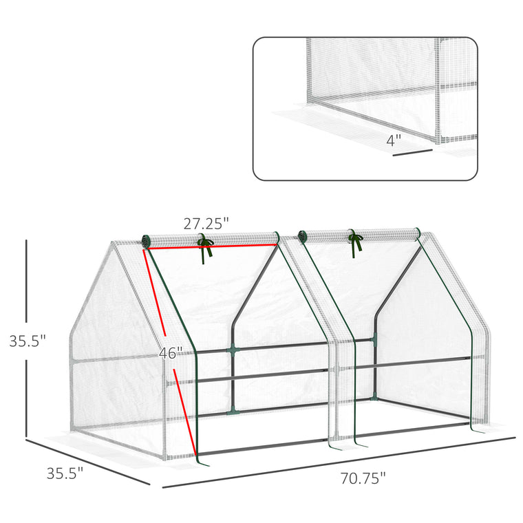 6' x 3' x 3' White Tunnel Greenhouse with Zipper Doors