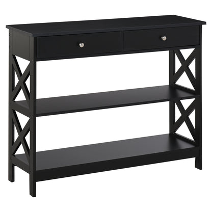 39" Console Table with Drawers and X-Frame - Black