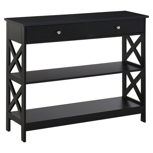 39" Console Table with Drawers and X-Frame - Black
