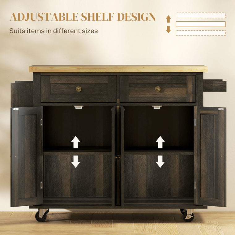 Rolling Kitchen Island with Rubber Wood Top - Brown Oak