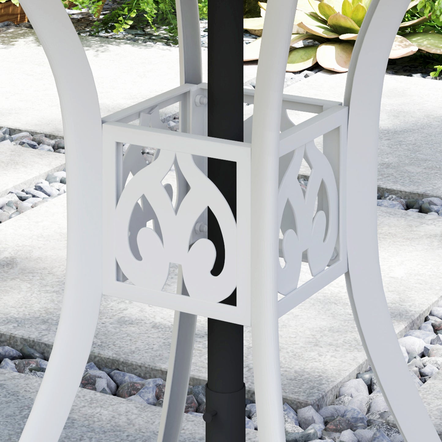 30-inch Round Patio Dining Table with Umbrella Hole Cast Aluminium Outdoor Bistro Table, White