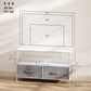 TV Stand with Charging Station, TV Table with 2 Foldable Linen Drawers and Open Shelf for 47 Inch Television, White