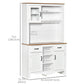 71" Kitchen Buffet with Hutch, Farmhouse Style Storage Cupboard with Utility Drawer, 3 Door Cabinets and 5-tier Shelves, White