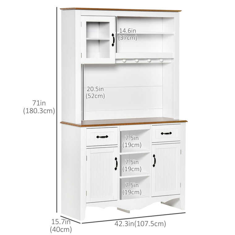 71" Farmhouse Kitchen Buffet with Hutch - White