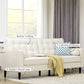 Mid-Century Sofa, Couch with Button-Tufted Back Cushion, Linen Feel Fabric Upholstery, 2 Cylindrical Pillows and Rubber Wood Legs for Living Room, Cream White
