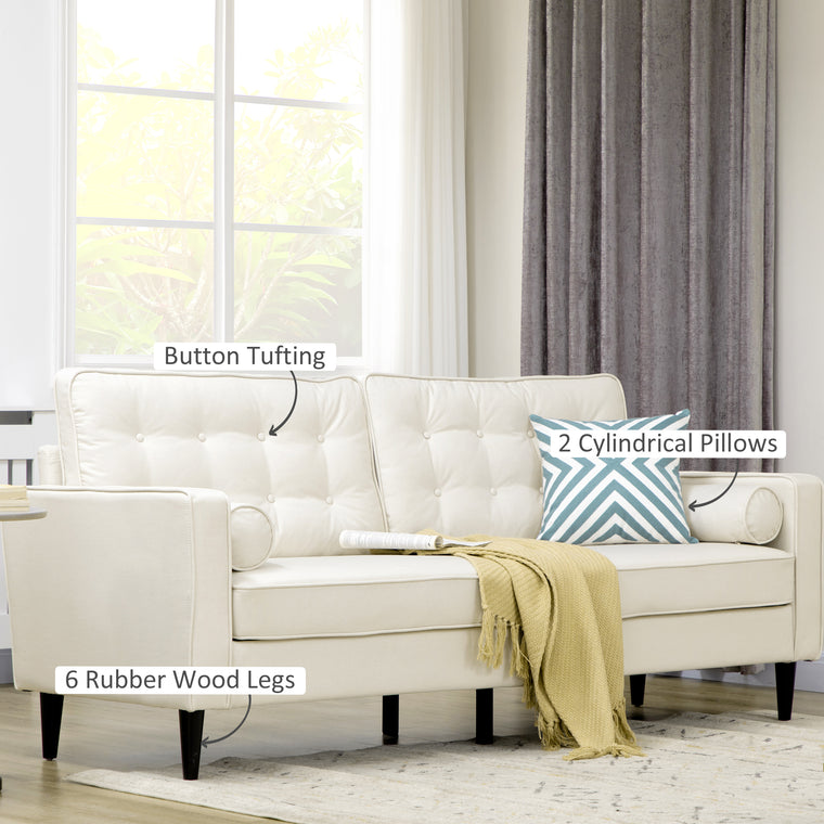 Mid-Century Button-Tufted Sofa - Cream White