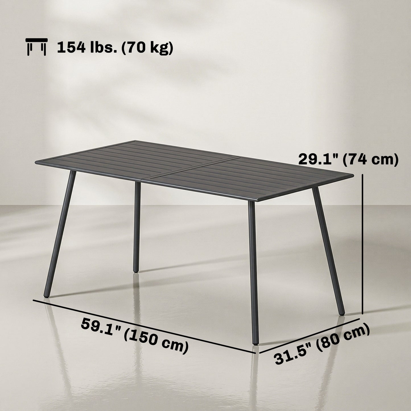Rectangle Patio Dining Table for 6 Person, Metal Steel Slat Outdoor Table, for Lawn, Garden, 59" x 31.5" x 29", Grey