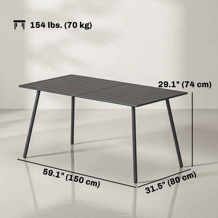 59" Rectangle Metal Dining Table for 6, Slat Top
